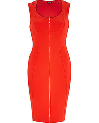 River Island Red Zip Front Bodycon Pencil Dress
