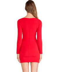 Square Neck Red Bodycon Dress