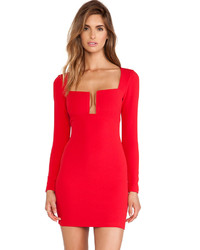 Square Neck Red Bodycon Dress