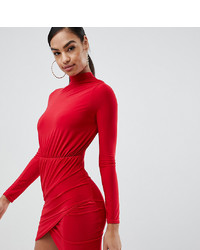Missguided Twist Front Plisse Mini Dress In Red