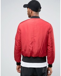 Asos Bomber Jacket With Ma1 Pocket In Red With Gold Zips