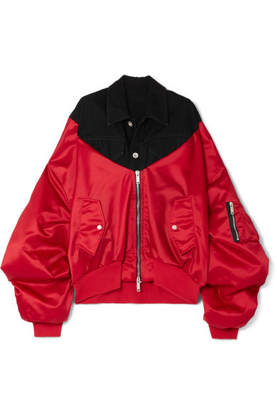 Unravel Project Oversized Paneled Denim And Satin Bomber Jacket, $652, NET-A-PORTER.COM