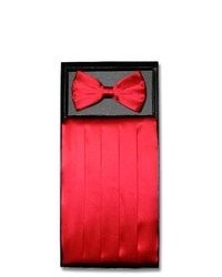 Vesuvio Napoli Silk Cumberbund Bowtie Red Cummerbund Bow Tie Set
