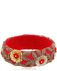 Chamak by Priya Kakkar Red Rosa Velvet Beaded Bangle Bracelet