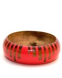 Deep Coral Stripes Stained Wood Bangle