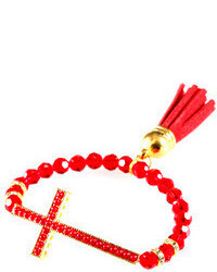 Kd Rosaries Red Gold Cross Tassle Bracelet