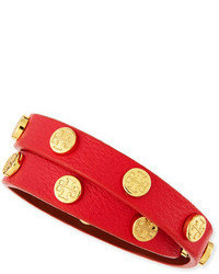Tory Burch Logo Studded Double Wrap Leather Bracelet Carnival Red