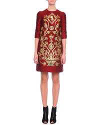 Dolce & Gabbana Elbow Sleeve Embellished Cameo Dress