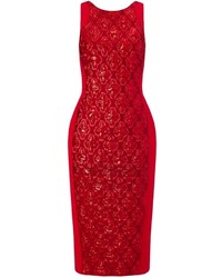 Antonio Berardi Red Tubino Metallic Jacquard Dress