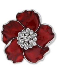 2028 Brooch Silver Tone Red And Crystal Flower Pin