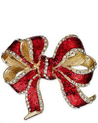 Charter Club Gold Tone Glass Red Bow Pin