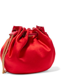 Diane von Furstenberg Love Power Mini Leather Trimmed Satin Bucket Bag Red