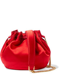 Diane von Furstenberg Love Power Mini Leather Trimmed Satin Bucket Bag Red
