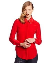 Daniella Kallmeyer Silk Blouse With Leather Collar 6 Red