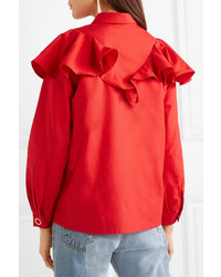 Mother of Pearl Ruffled Cotton Blouse