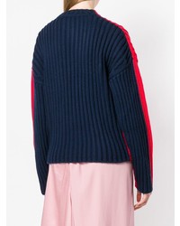 Jil Sander Navy Bicolour Cable Knit Sweater