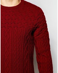 Asos Brand Cable Knit Sweater With Textured Yoke
