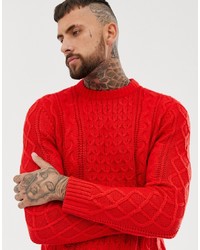 Bershka Cable Knit Jumper In Red
