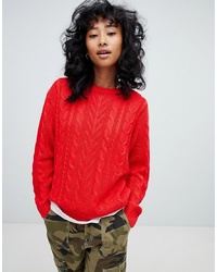 Pull&Bear Cable Knitted Jumper In Red