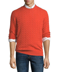 Brunello Cucinelli Cashmere Cable Knit Crewneck Sweater