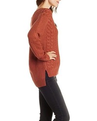 Charlotte Russe Dolman Sleeve Cable Knit Sweater With Side Slits