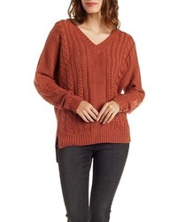 Charlotte Russe Dolman Sleeve Cable Knit Sweater With Side Slits