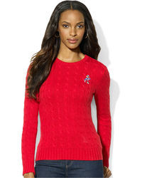 Ralph Lauren Embroidered Polo Bear Cable Knit Sweater