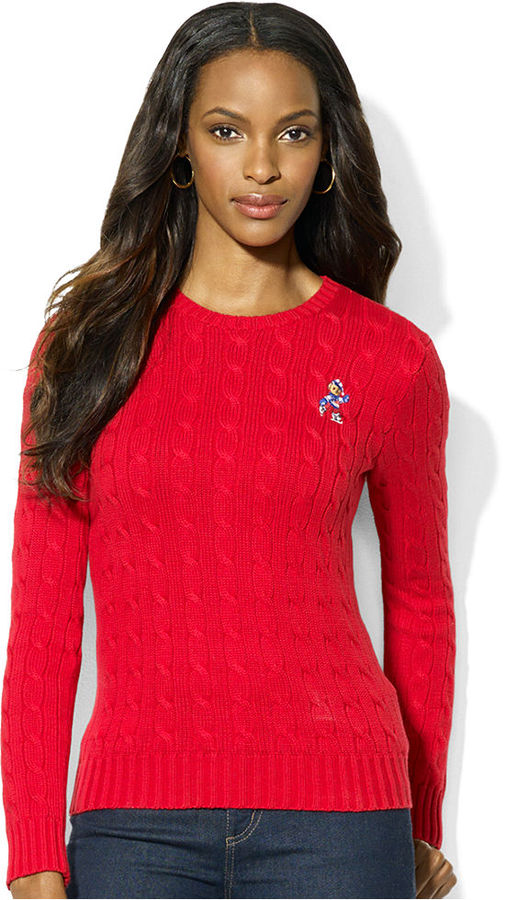 ... Ralph Lauren Embroidered Polo Bear Cable Knit Sweater