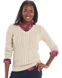 croft & barrow Essential Cable Knit V Neck Sweater