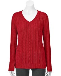 croft & barrow Essential Cable Knit V Neck Sweater