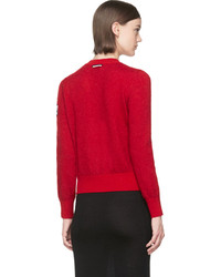 Moncler Gamme Bleu Red Mohair Cable Knit Sweater