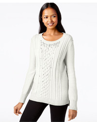 Grace Elets Embellished Cable Knit Sweater
