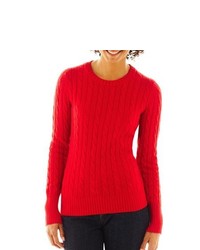JCP Wool Blend Cable Knit Crew Sweater
