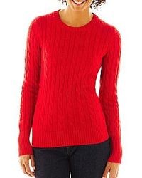 jcpenney Jcptm Wool Blend Cable Knit Crew Sweater Talls