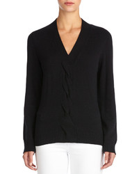 Jones New York Long Sleeve V Neck Sweater With Center Cable