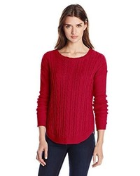 Parkhurst Whitney Cable Textured Crew Neck Sweater With Shirt Tail