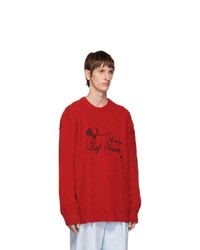 Raf Simons Red Aran Crewneck Sweater