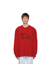 Raf Simons Red Aran Crewneck Sweater