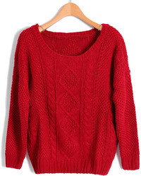 ChicNova Red Cable And Diamond Knit Sweaters
