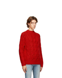 Saint Laurent Red Cable Knit Sweater
