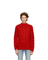 Saint Laurent Red Cable Knit Sweater