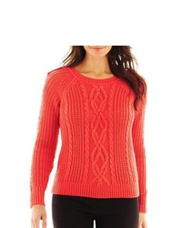 Worthington Tab Shoulder Cable Knit Sweater Talls