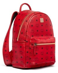 MCM Small Stark Coated Canvas Backpack Red