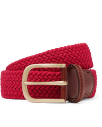 Anderson & Sheppard 35cm Red Leather Trimmed Woven Stretch Cotton Belt