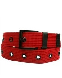 Luxury Divas Red Military Canvas Grommet Belt W Black Hardware