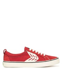 Cariuma Catiba Low Stripe Samba Red Suede And Canvas Contrast Thread Sneaker