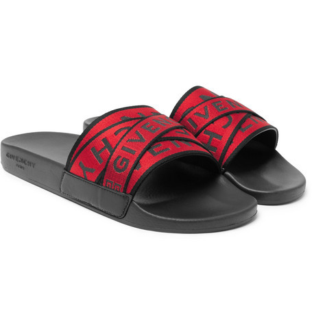 red canvas sandals