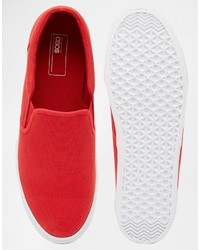 Asos Brand Slip On Sneakers In Red Canvas
