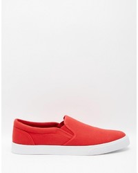 Asos Brand Slip On Sneakers In Red Canvas
