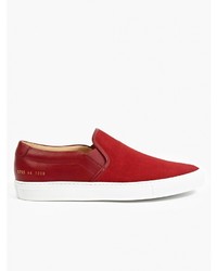 Common Projects Red Canvas And Leather Slip On Sneakers